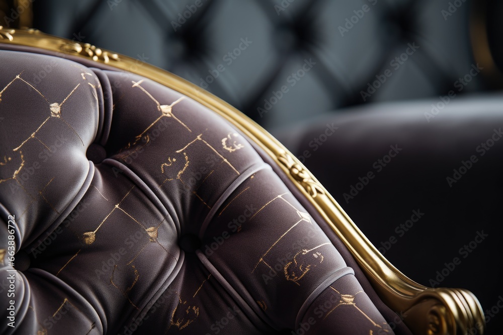 Poster a detailed view of a leather chair with elegant gold trim. perfect for adding a touch of luxury to a