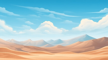 Naklejka premium A dry desert surrounded by sand dunes with a clear sky.