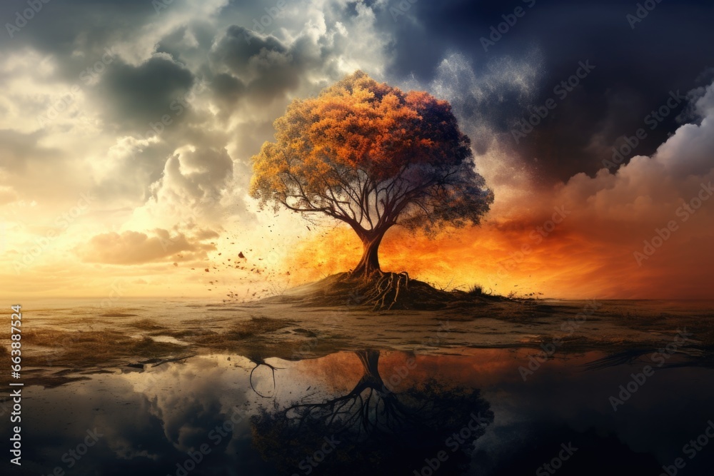 Leinwandbilder a solitary tree stands tall in the vast expanse of the desert. perfect for illustrating solitude and
