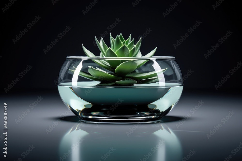 Poster a small plant is displayed in a glass bowl on a table. this versatile image can be used to depict na