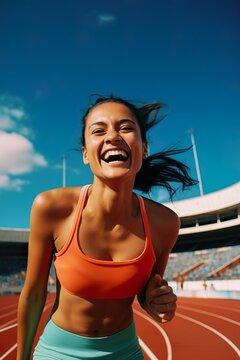 Smiling Latin American Athlete on Track