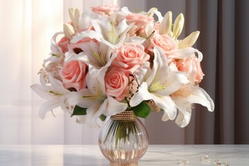 Obraz premium A vase filled with pink and white flowers. Perfect for adding a touch of beauty to any space.