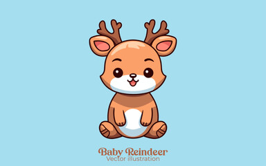 A vector of a cute baby reindeer sitting as a Christmas cartoon character, Happy winter holiday