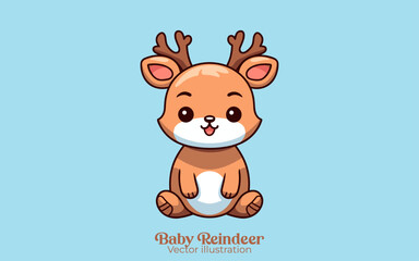 A vector of a cute baby reindeer sitting as a Christmas cartoon character, Happy winter holiday