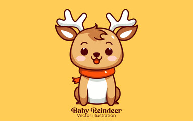 Happy winter holiday featuring a vector of cute baby reindeer sitting, Christmas cartoon character