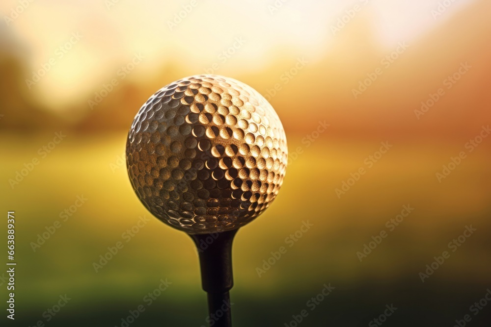 Wall mural golf ball on white tee. golf tee height on game green field. generate ai