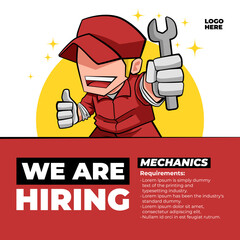 We Are Hiring Job Vacancy for Mechanic With Character Holding a Wrench Illustration