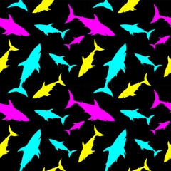 Shark silhouette seamless pattern. Monochrome vector illustration