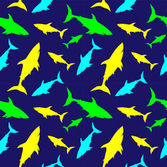 Shark silhouette seamless pattern. Colorful vector illustration