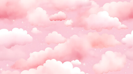 Watercolor pink clouds seamless pattern