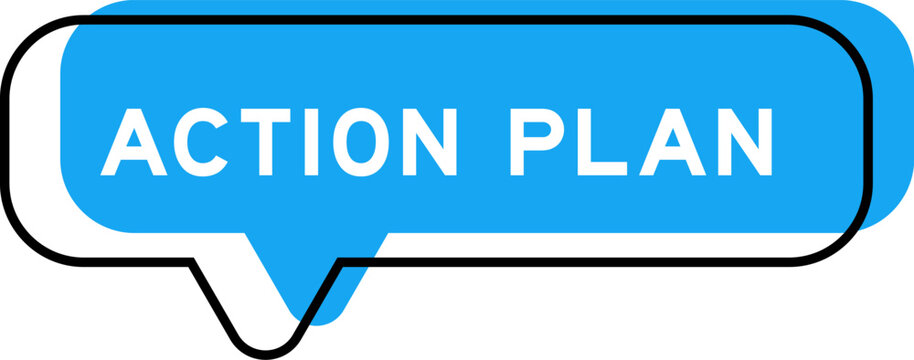 Speech banner and blue shade with word action plan on white background