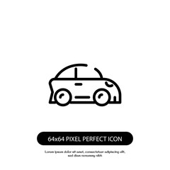 Fototapeta premium car side black outline vector icon, side view simple minimalistic style vehicle symbol, vector pixel perfect