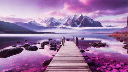 purple view at lake and mountain