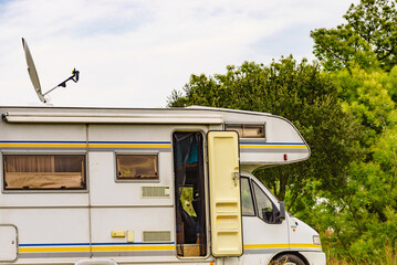 Caravan with satellite dish on roof