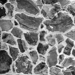 Seamless stone pattern. Old stone wall black and white monochrome texture