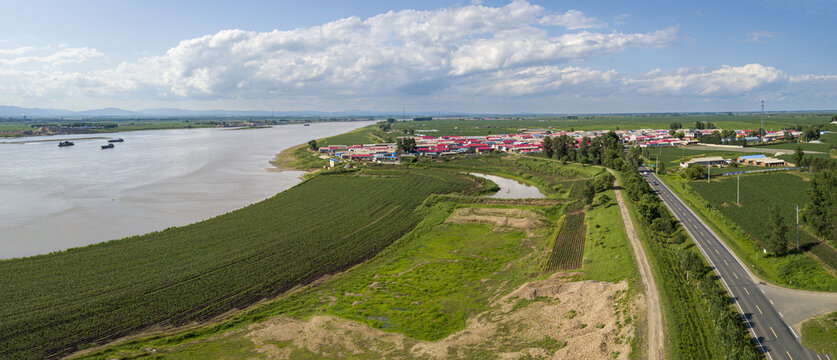 Aerial songhua river downstream summer scenery