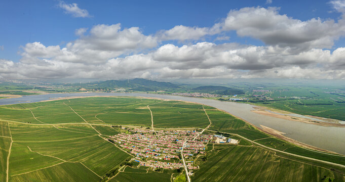 Aerial songhua river downstream summer scenery