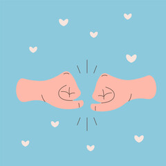 friends and friendship. hand holding hand, fist stickers, clipart.