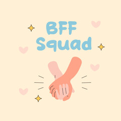 friends and friendship. hand holding hand, fist stickers, clipart.