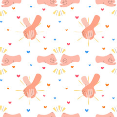 Seamless hand pattern, holding hands, fists,