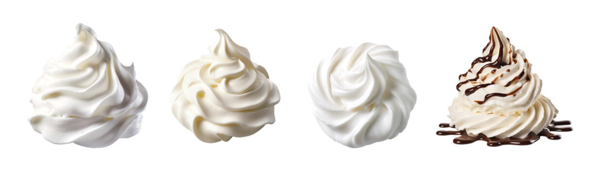 Set Whipped cream Isolated cutout on transparent background