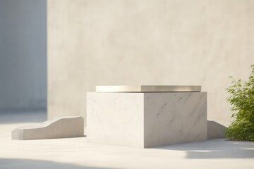 Obraz na płótnie Canvas Natural stone and concrete podium. ai generative