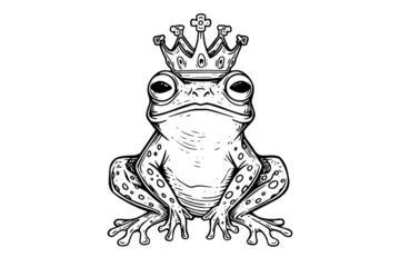 Foto op Plexiglas Princess frog in crown hand drawn ink sketch. Engraved style vector illustration © Artem
