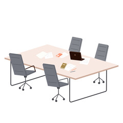 Meeting room in business center office. Modern conference hall, preparation for formal event, corporate consultation or employee discussion. Vector flat style cartoon workplace for team brainstorming