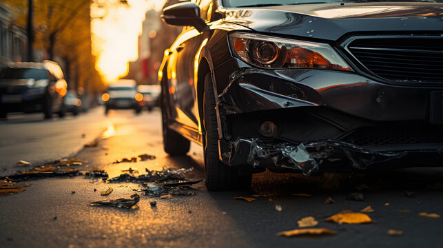 Slightly dented car bumper following minor city accident