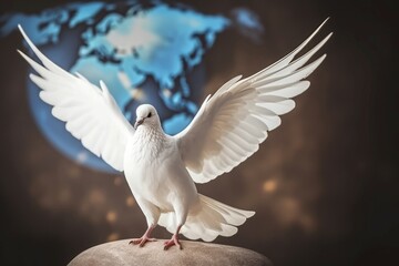 White dove symbol of peace. Graceful pure pigeon with open wings. Generate ai