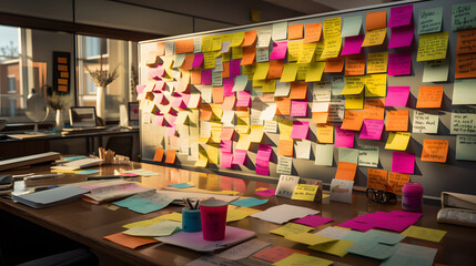Digital post-it notes on whiteboard during brainstorming
