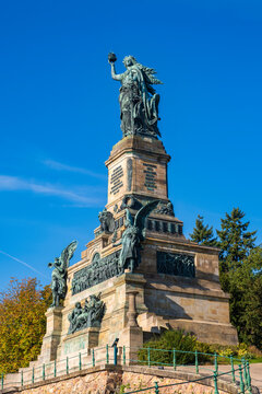 View of the Niederwald Monument, also known as Germania, on a sunny autumn day in the vineyards above R&uuml;desheim am Rhein/Germany