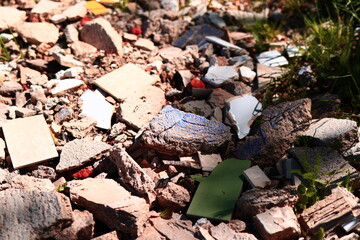 Building garbage on the ground macro photo