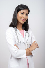 Fototapeta na wymiar Portrait of the young Indian female Doctor. Female medical practitioner.