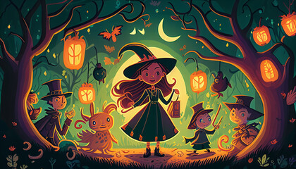 Halloween Comic Geschirr f&uuml;r Kinderbuch Gruselig und Angst Generative AI 