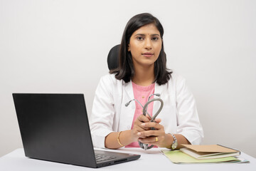 Portrait of the young Indian female Doctor. Female medical practitioner.