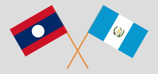 Fotobehang Crossed flags of Laos and Guatemala. Official colors. Correct proportion © valyalkin
