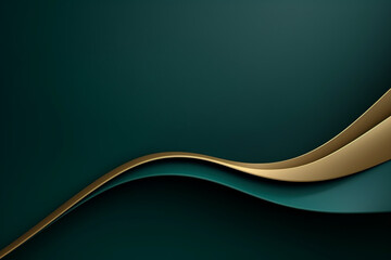 Abstract green background with golden wavy lines. 3d render illustration