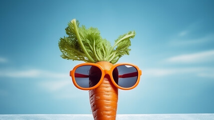 carrot make sunglasses holding something, World vegan day. generative ai