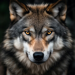 Naklejka na ściany i meble Close-up photo of wolf, scary predator in the forest.