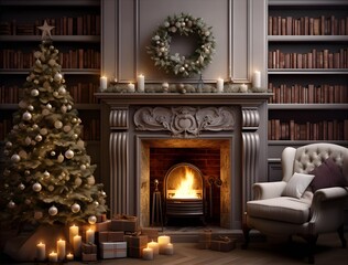 Fototapeta na wymiar クリスマスの装飾が施された落ち着いた雰囲気の部屋