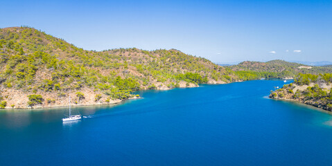 Fototapeta premium Bencik Bay drone view in Marmaris Town of Turkey