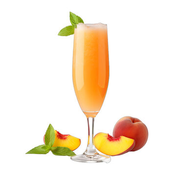 Bellini Cocktail Mastery: Peach Puree & Champagne Fusion�isolated On Transparent Background