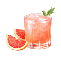 Paloma Cocktail with Grapefruit Slice: Tequila Masterclass. Isolated on a white or transparent background.