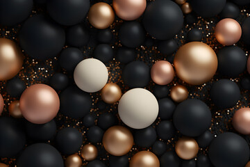 Abstract Background with Black and Golden 3D Spheres Balls Disrupted