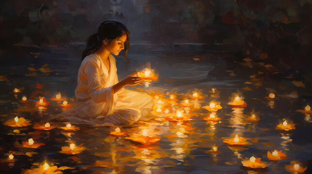 Diwali woman with candle