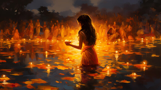 Diwali woman with candle