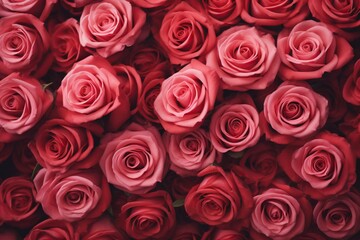 Obraz premium Top view carmin roses flower background for gretting anniversary or Valentines day. 