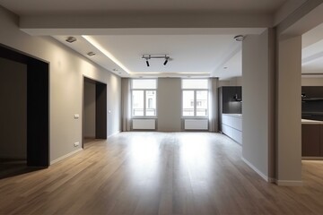 An empty apartment with a spacious interior. Generative AI