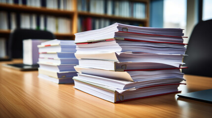 Stack of documents on the office desk.